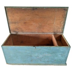 19thc Original Blue Painted blanket Chest