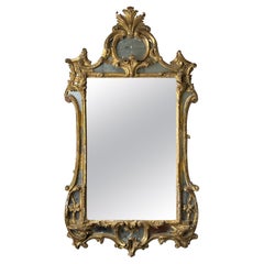 Antiguo Espejo de Pared Barroco Italiano de Finales del Siglo XVIII con Gesso Dorado y Espejo O