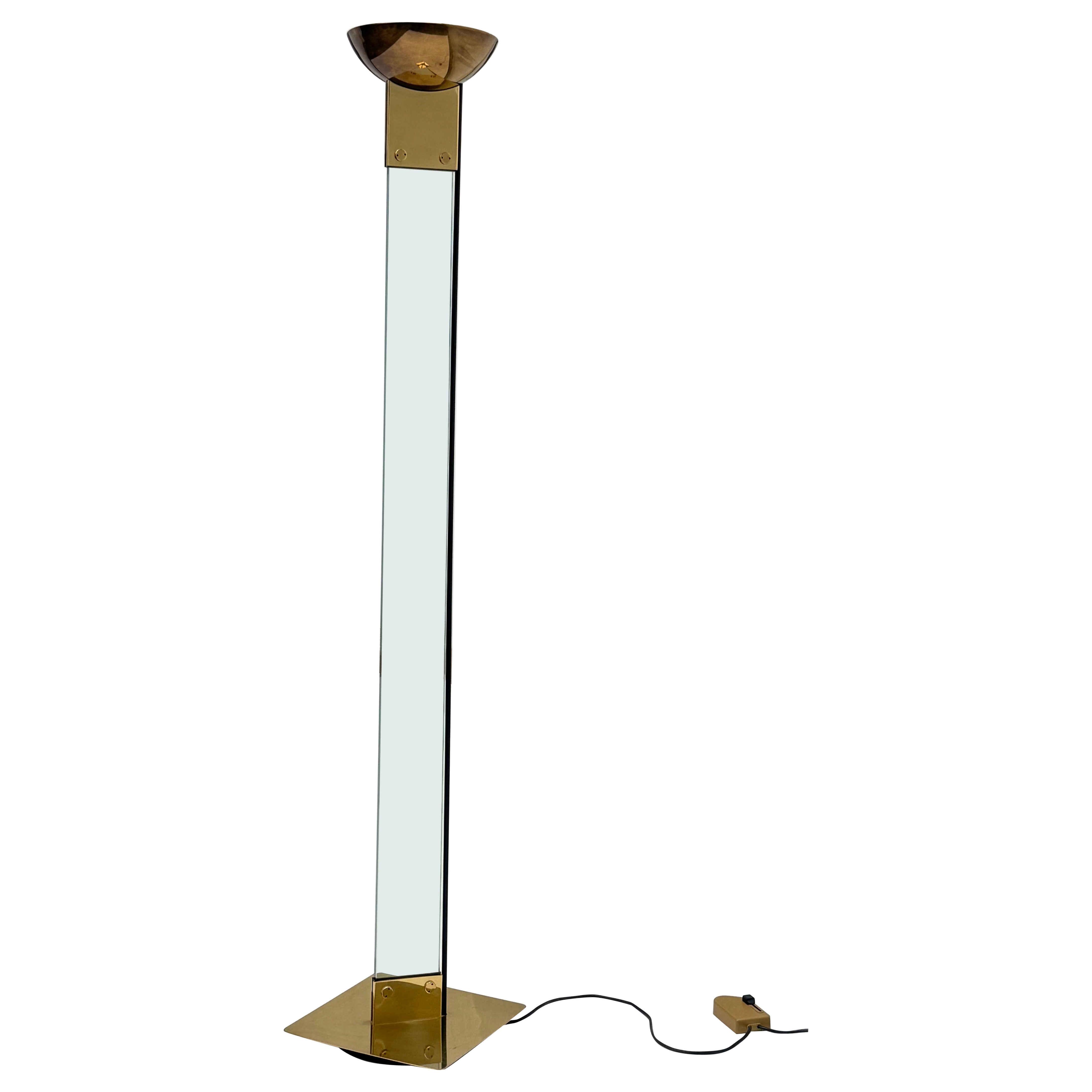Brass & Glass 'Laser" Floor Lamp Uplight by Max Baguara for Lamperti, Italy 1979