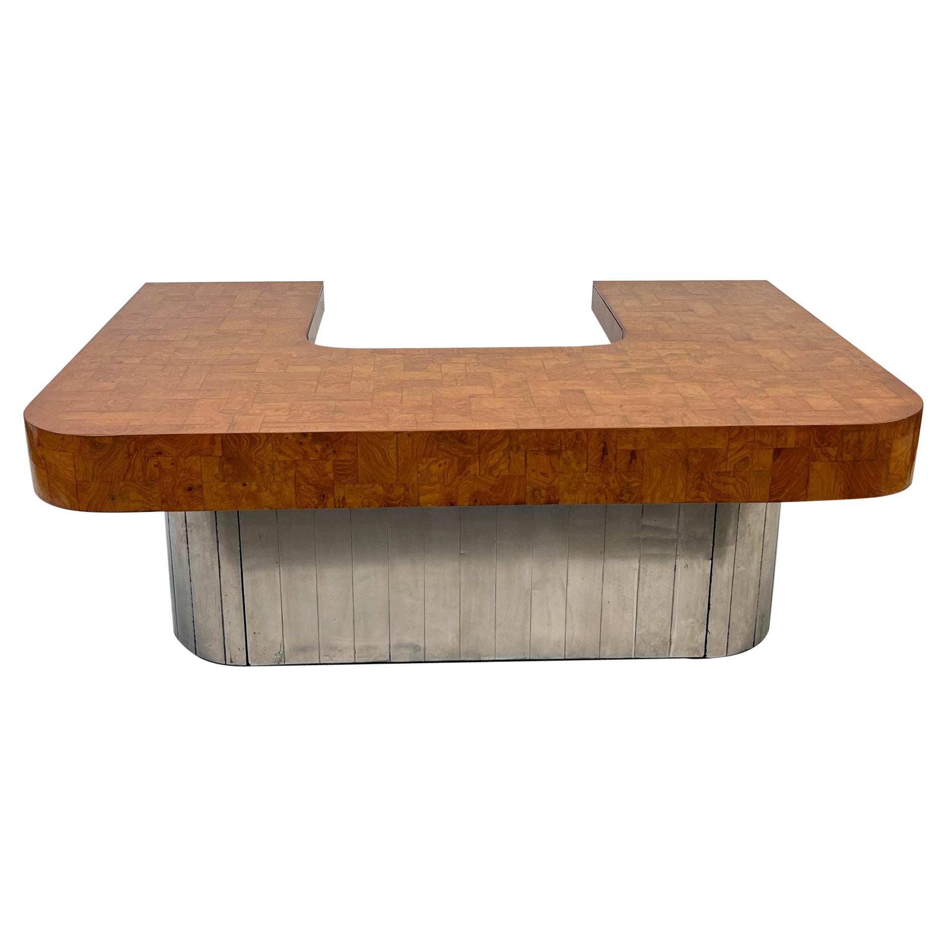 Paul Evans Patchwork Burl and Steel Cityscape Executive Desk, 1970's