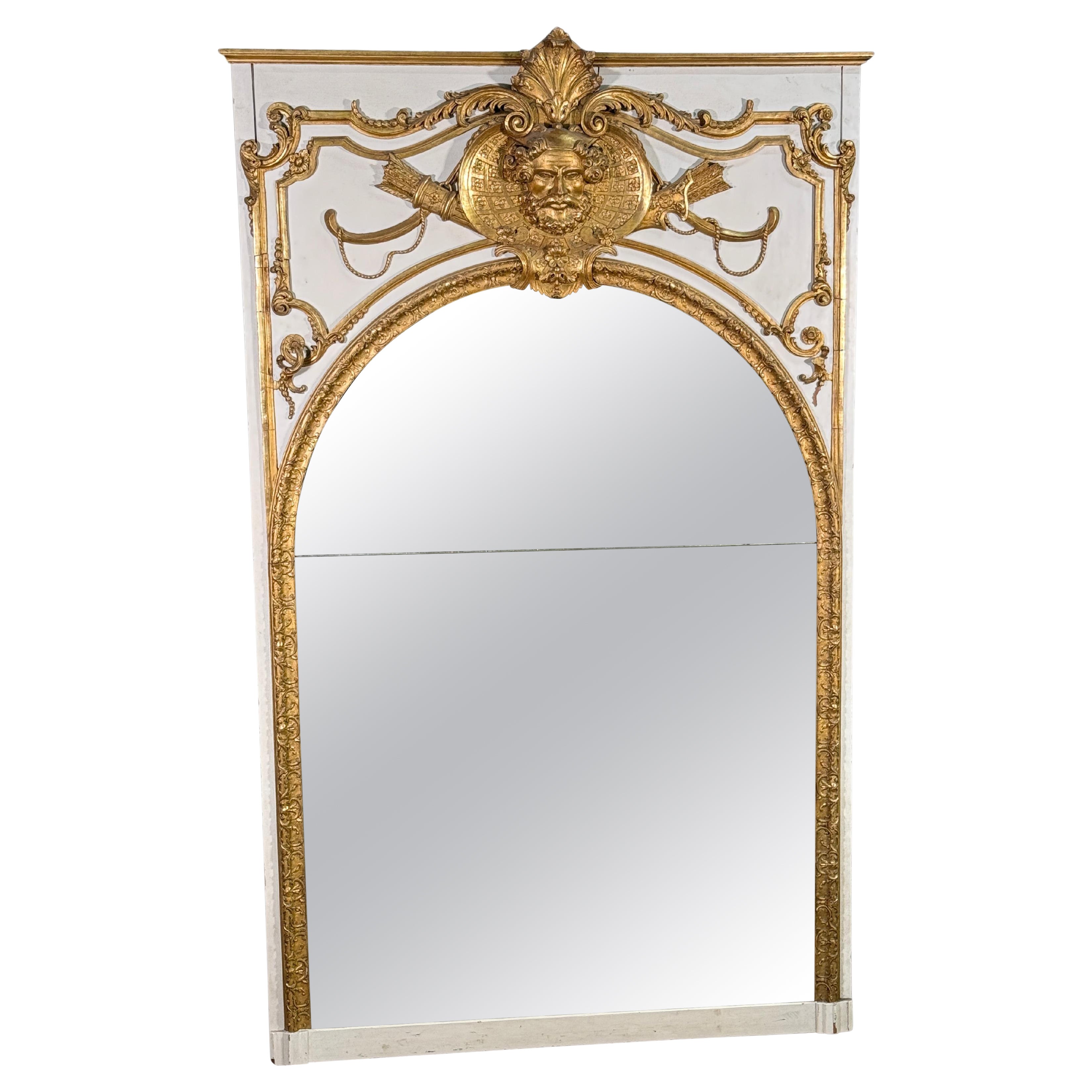 Specchio Trumeau dorato del XIX secolo in stile Napoleone III