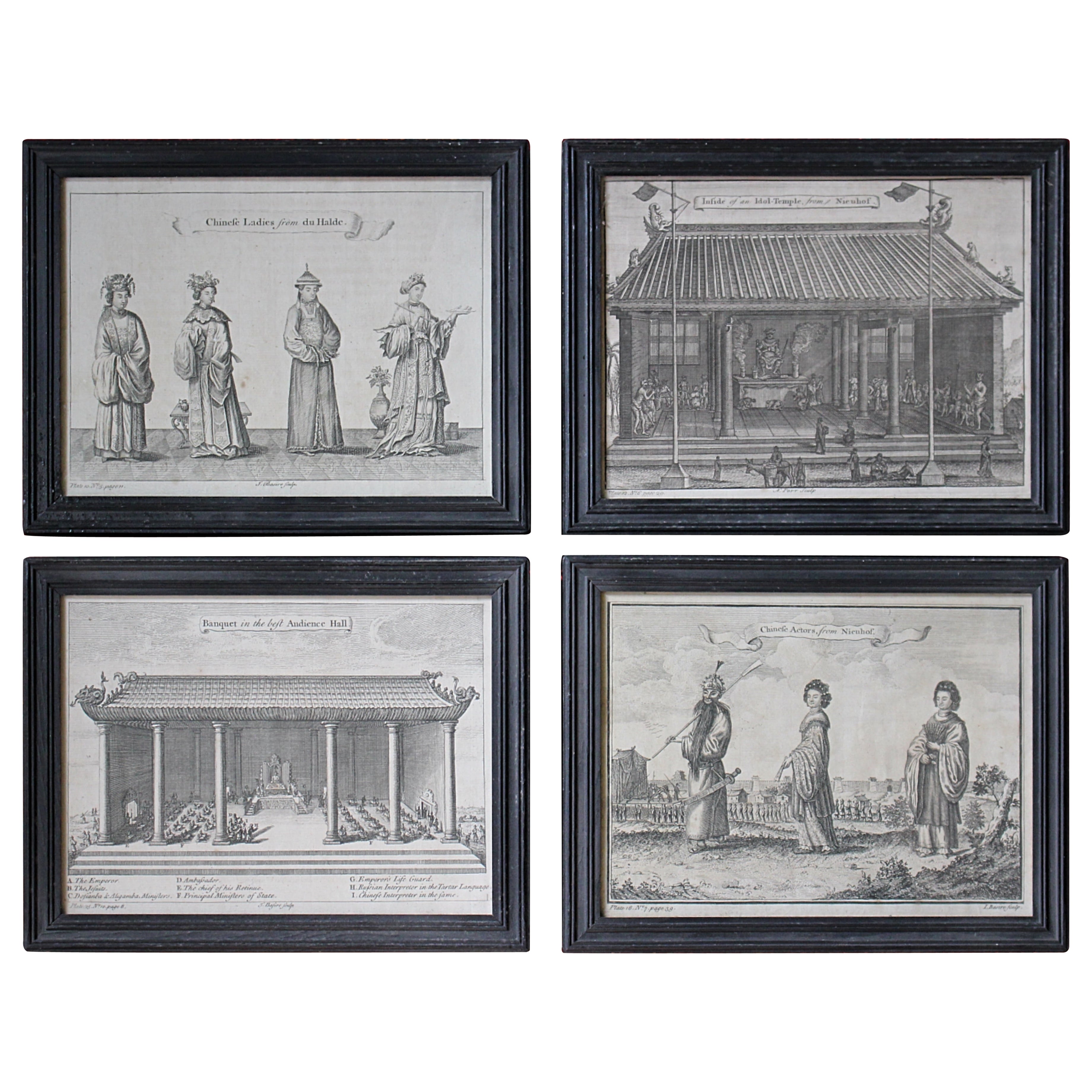 Gravures encadrées d'intérêt ethnographique d'Asie et de temples du 18e siècle en vente