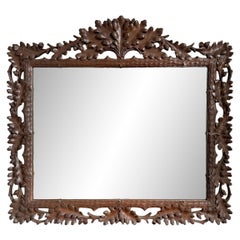 Early 20th Century Black Forest Oak Leaf Framed Mirror
