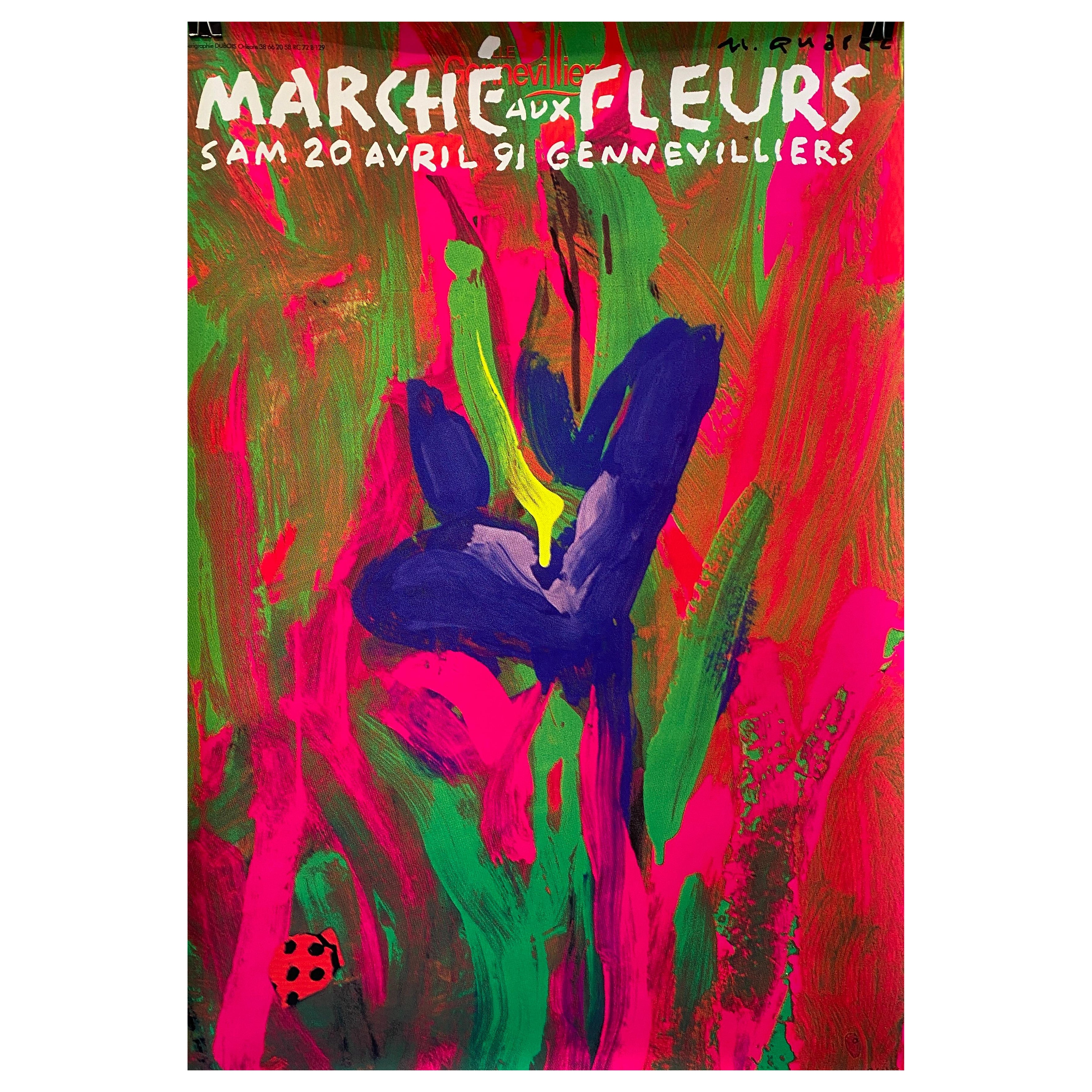 Original Vintage Poster, 'Marché aux Fleurs 1991', by artist Michel Quarez