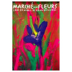 Cartel original de época, "Marché aux Fleurs 1991", del artista Michel Quarez