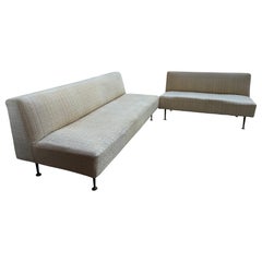 Stylish Italian Gio Ponti Style 2 Piece Sectional Sofa Brass Leg Mid-Century
