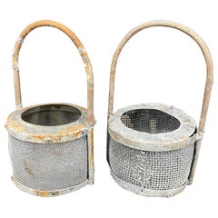 Pair of Industrial Metal Planter Baskets, American 1920's-1940's