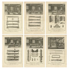Seltene Gravuren, die das komplizierte Verfahren der Kanonenherstellung darstellen, um 1770