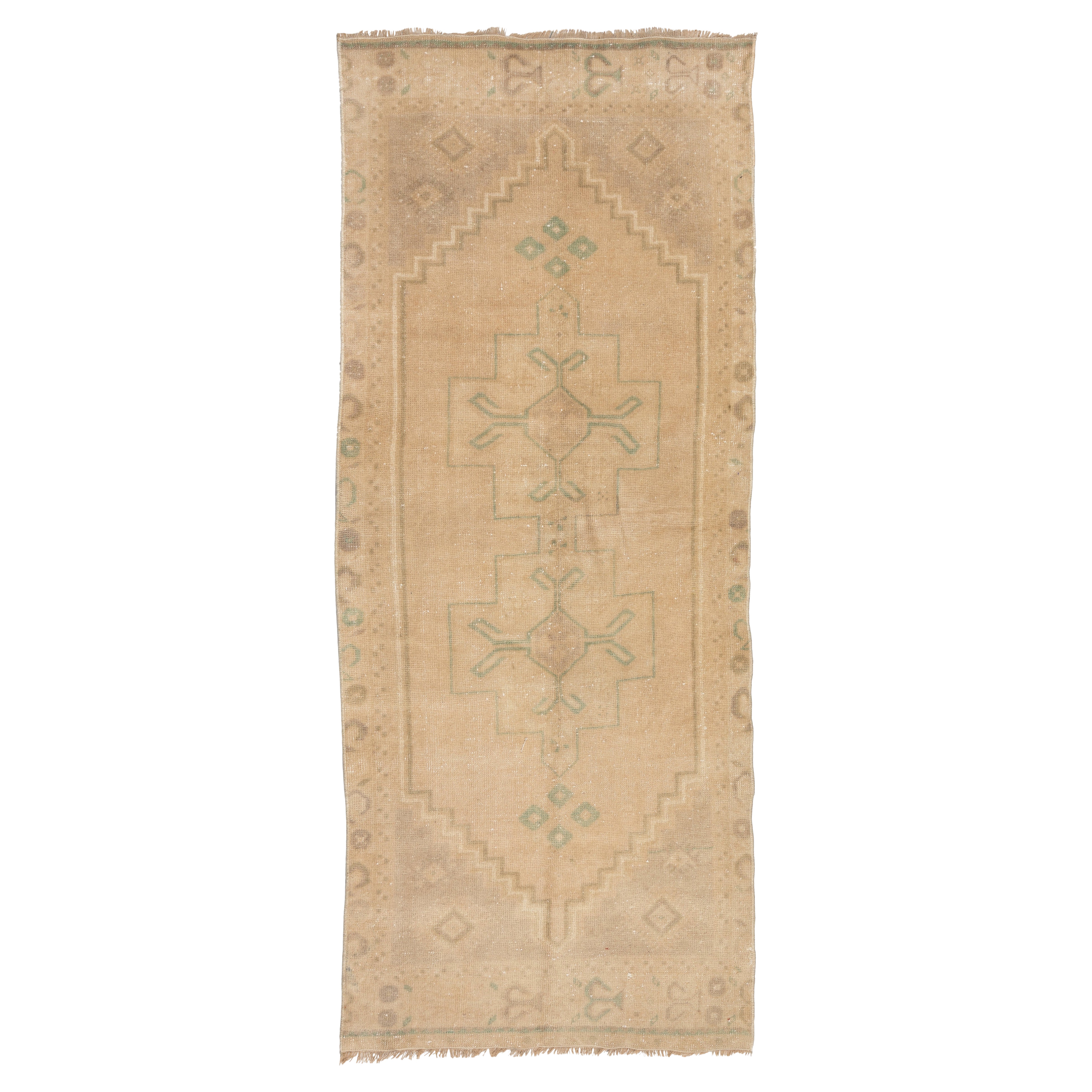 3' x 6'7'' Decorative Vintage Handmade Wool Accent Rug in Neutral Colors