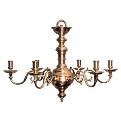 Substantial English Brass Six Branch Chandelier