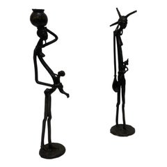 Esculturas Masai Altas de Bronce 1960s Vintage Kenia Madre Bebé Estilo Giacometti