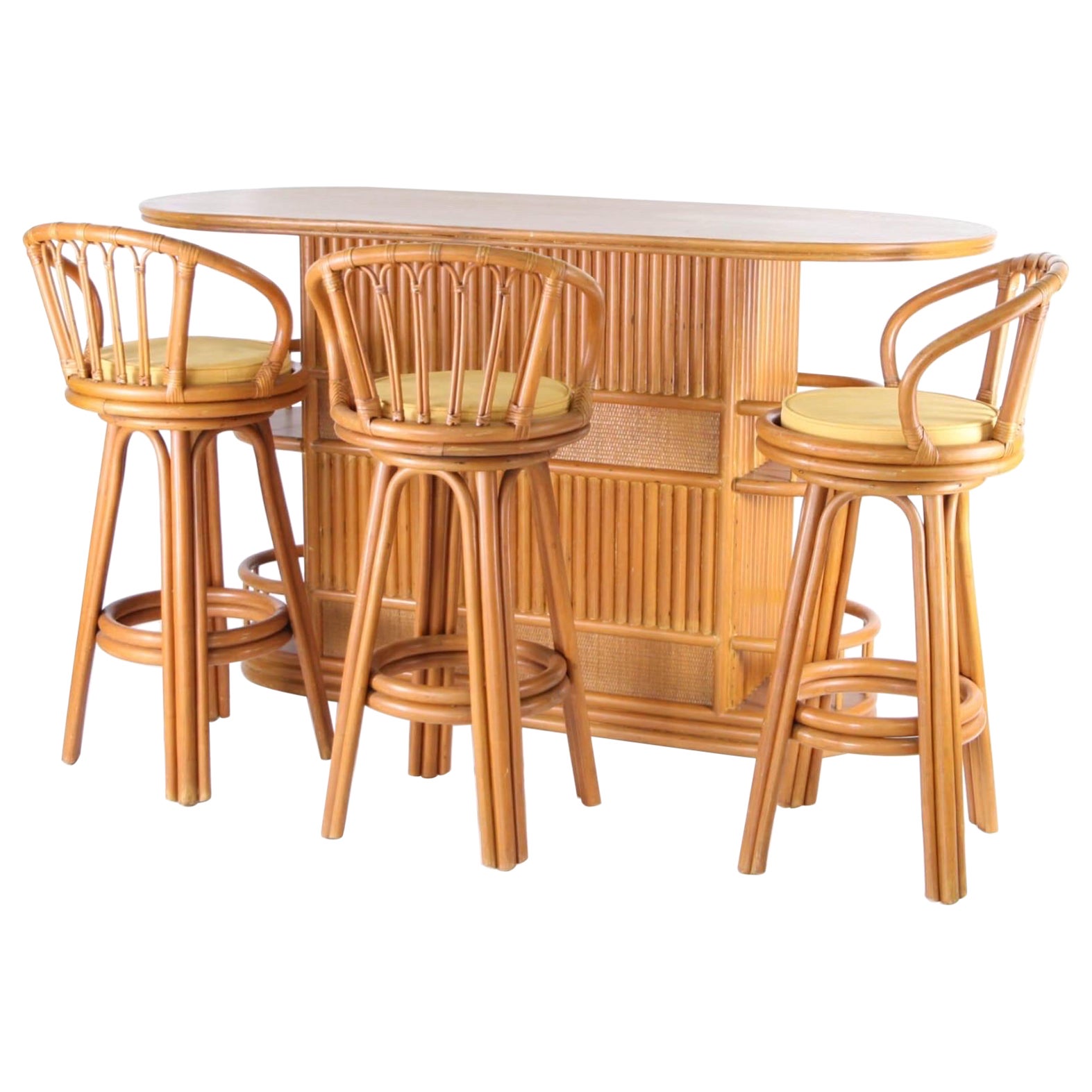 Rattan bar and 3 stools