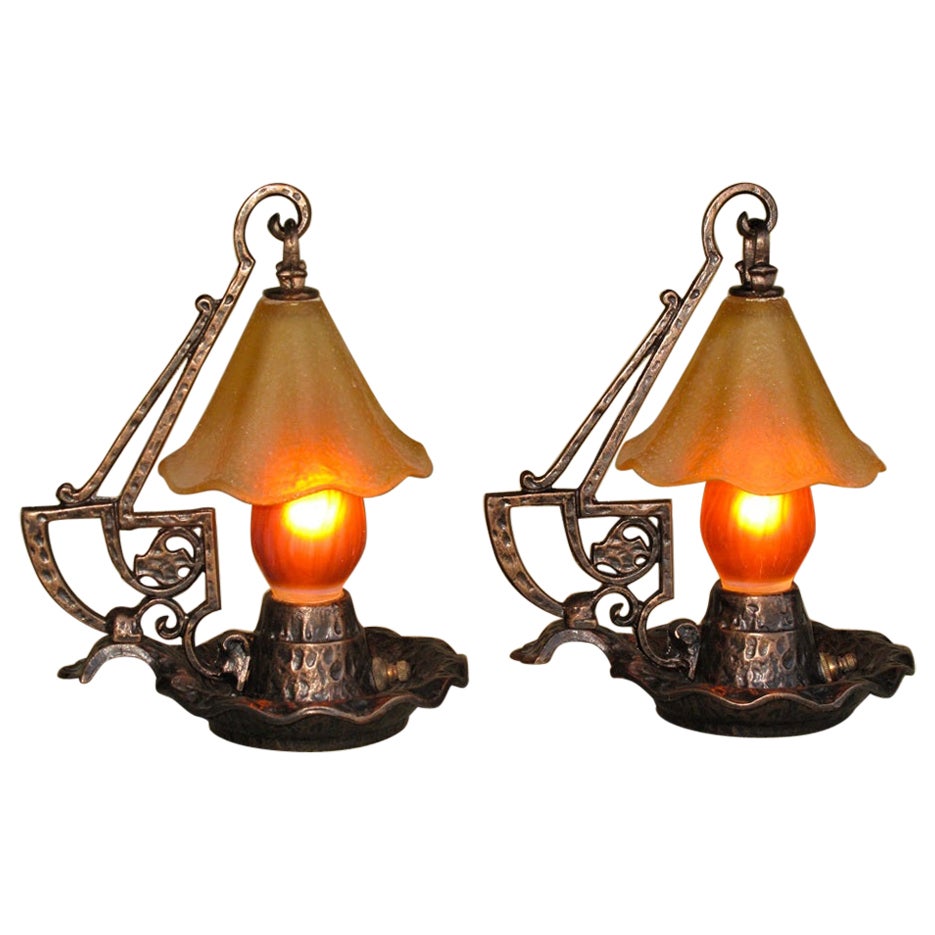 Pair Vintage Craftsman Arts & Crafts Table Lamps Restored For Sale