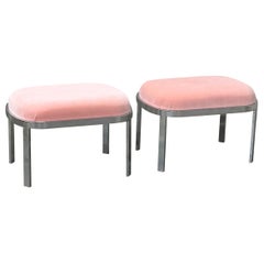 Large Chrome Stools or Ottomans Attributed to Milo Baughman- A Pair