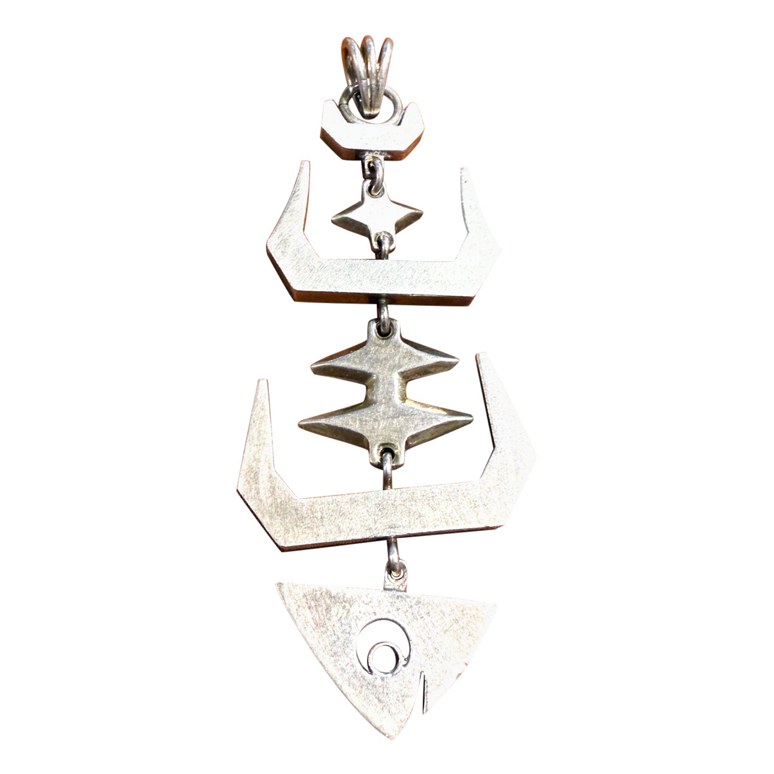 1960s Large Sterling Silver Fish Skeleton Pendant For Sale