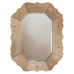Specchio da parete veneziano antico con cornice a specchio