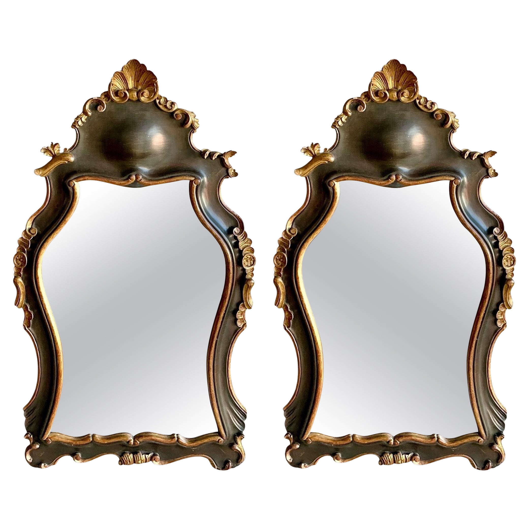 Hollywood Regency Era Carved Giltwood Rococo Style Italian Mirrors - Pair For Sale