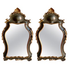 Hollywood Regency Era Carved Giltwood Rococo Style Italian Mirrors - Pair