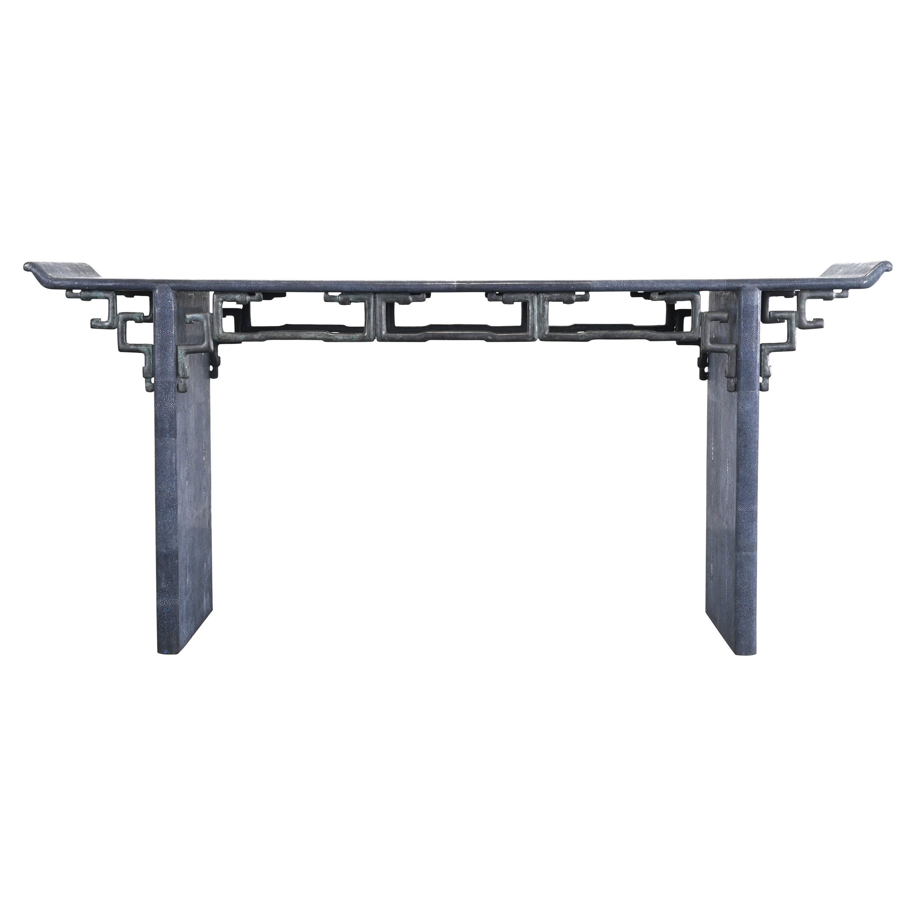 Maitland Smith Modern Altar or Console Table in Faux Shagreen, 20th Century For Sale