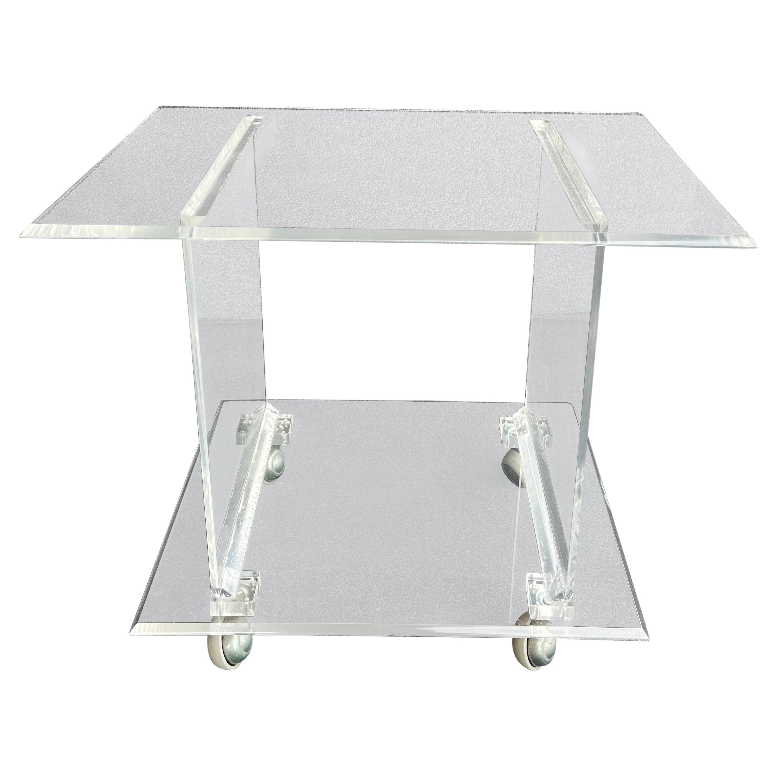 Post Modern Lucite Serving Bar  Cart Table on Wheels circa 1970's