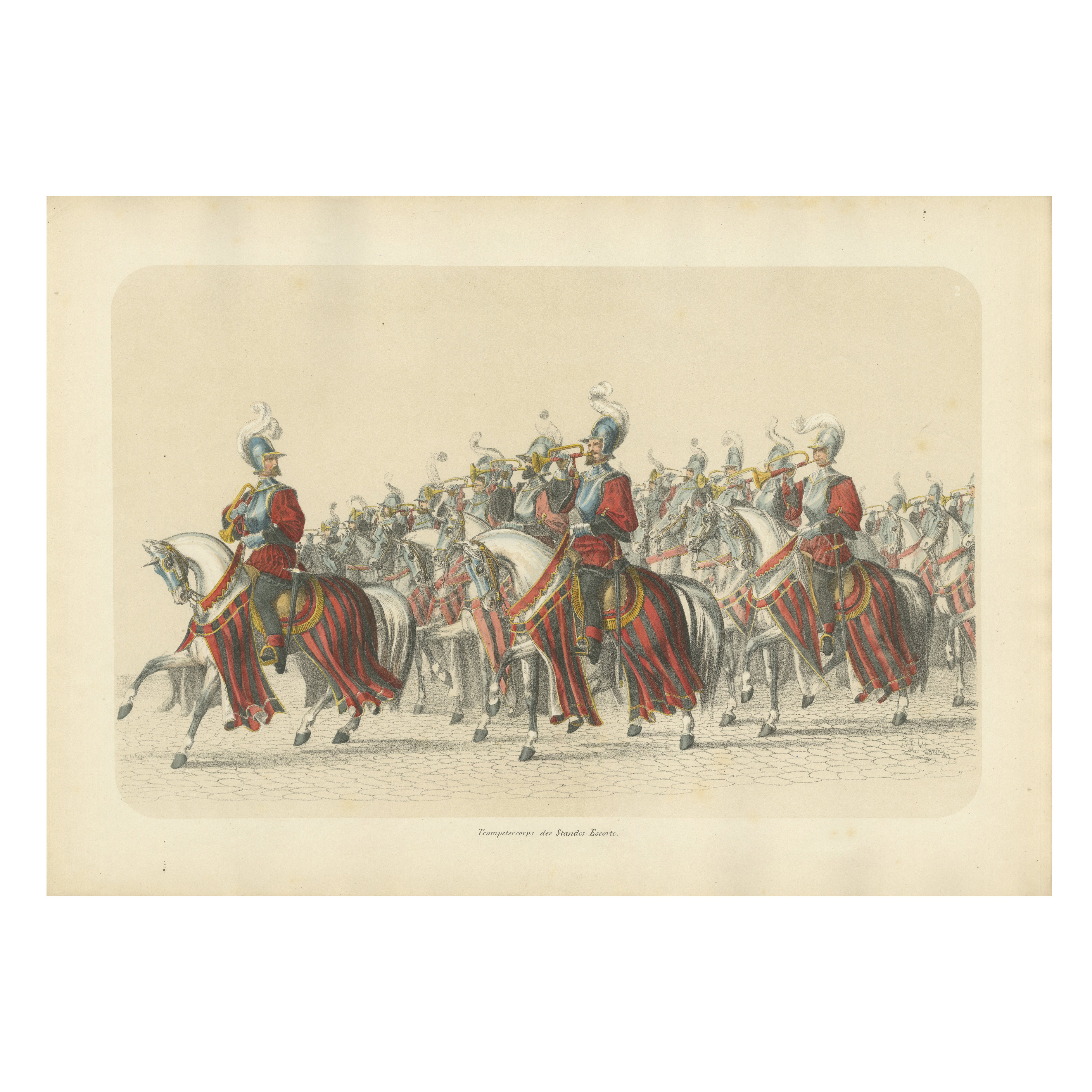 Resplendent Cavalry Fanfare – Trumpet Corps of the Swiss States’ Escort in 1853 For Sale