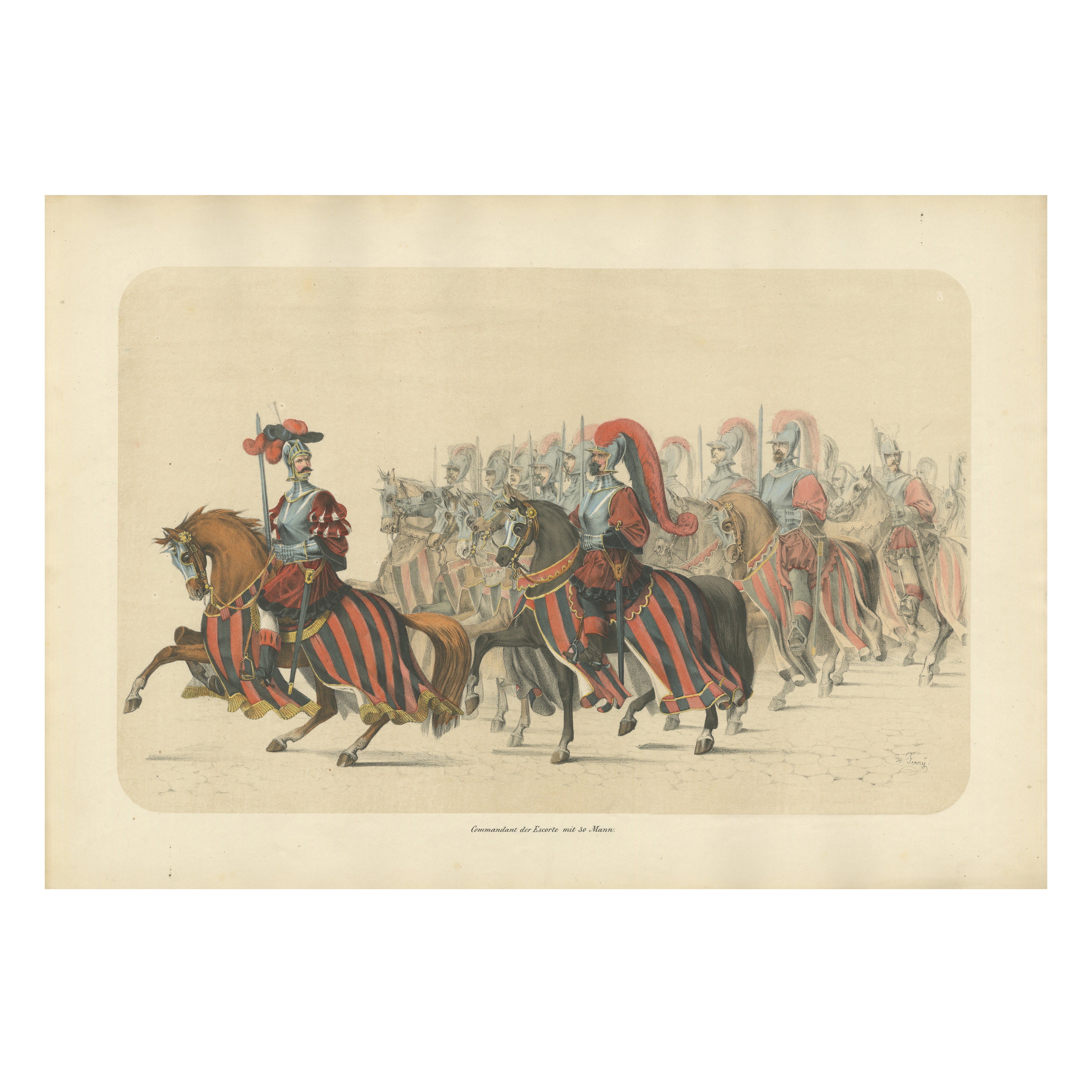 Commander with Escort – A Majestic Cavalry Procession from Bern’s 1853 Festival