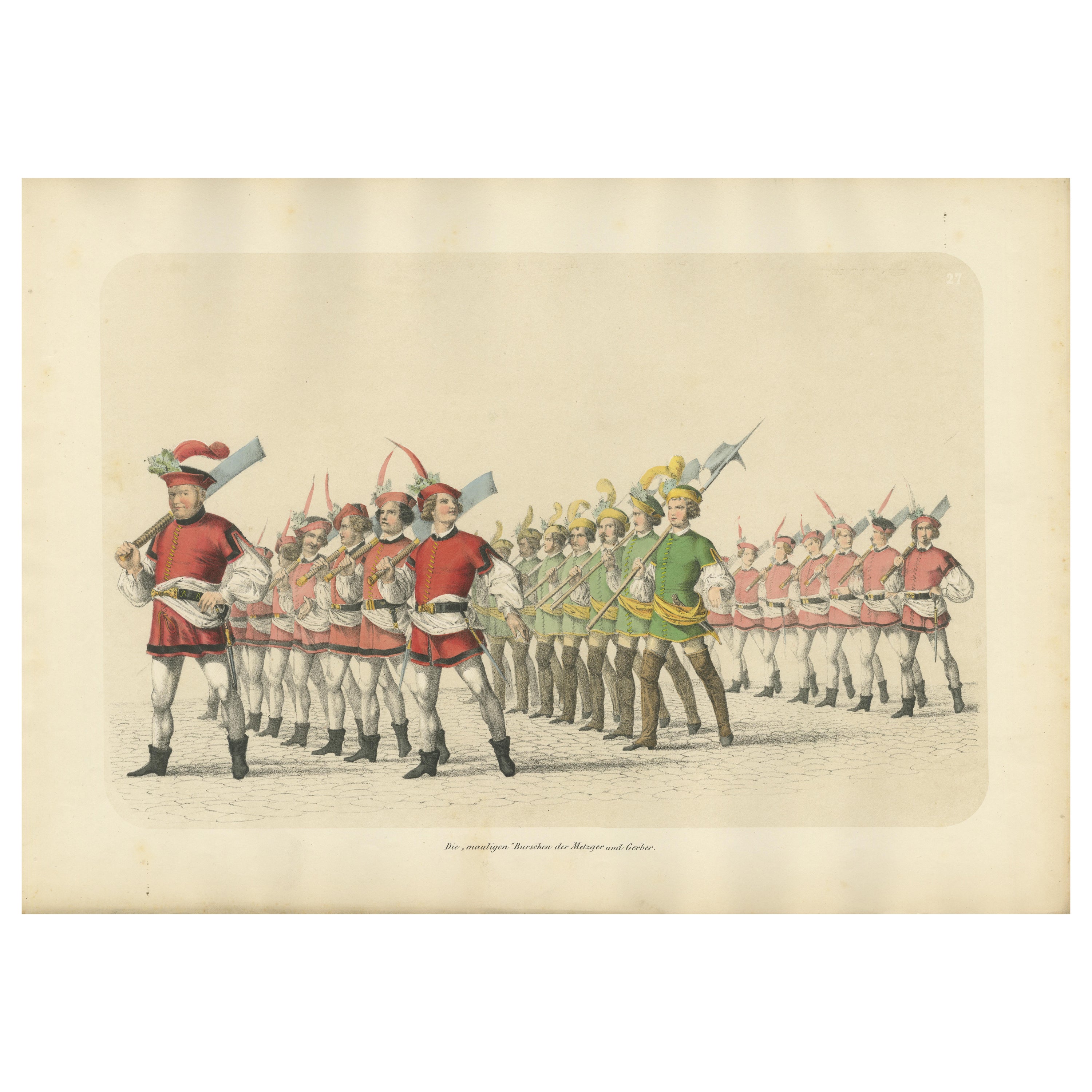 March of the Butchers and Tanners in the Festive Procession of Bern, 1855 Litho