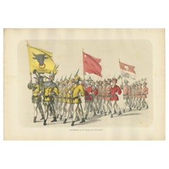 1855 Hand-Colored Lithograph of Swiss Cantonal Troops – Uri, Schwyz, Unterwalden