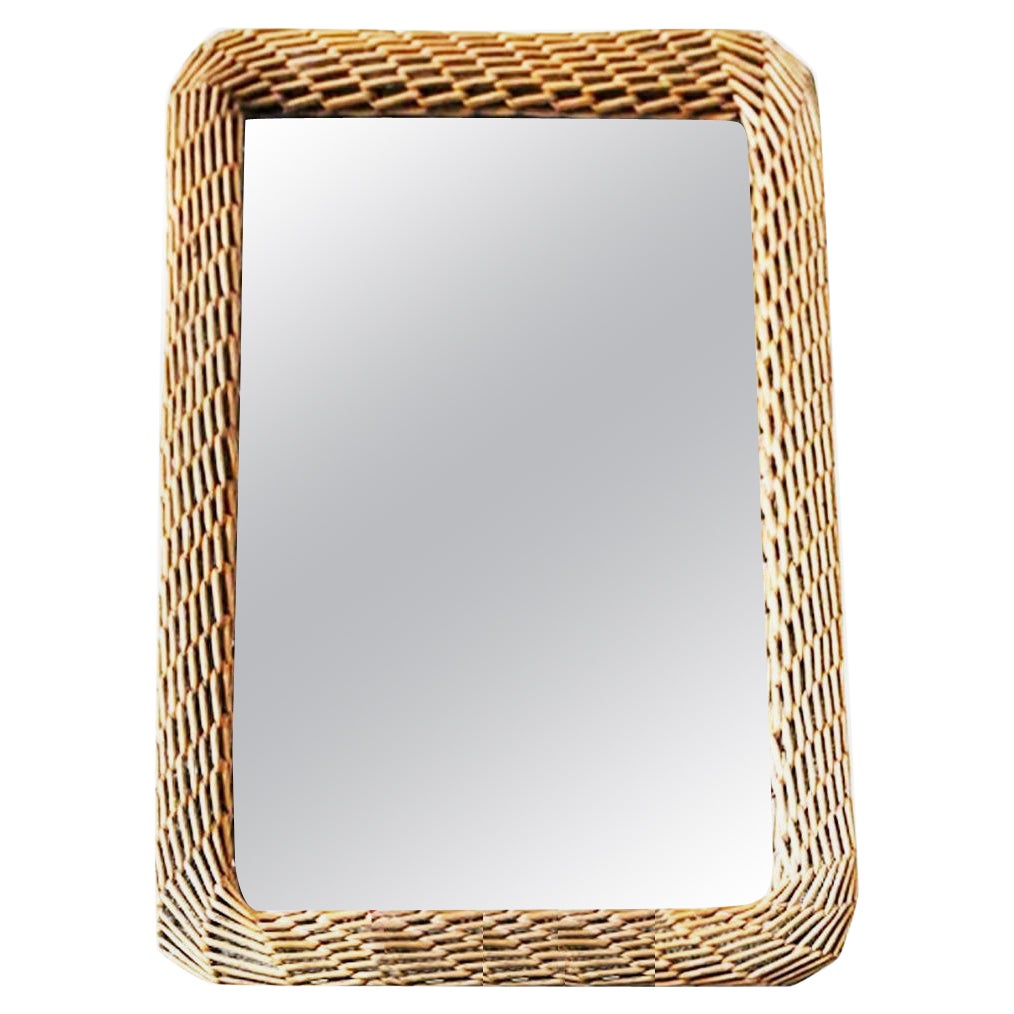 Large Mirror Wiker Rectangular Shaped 70s