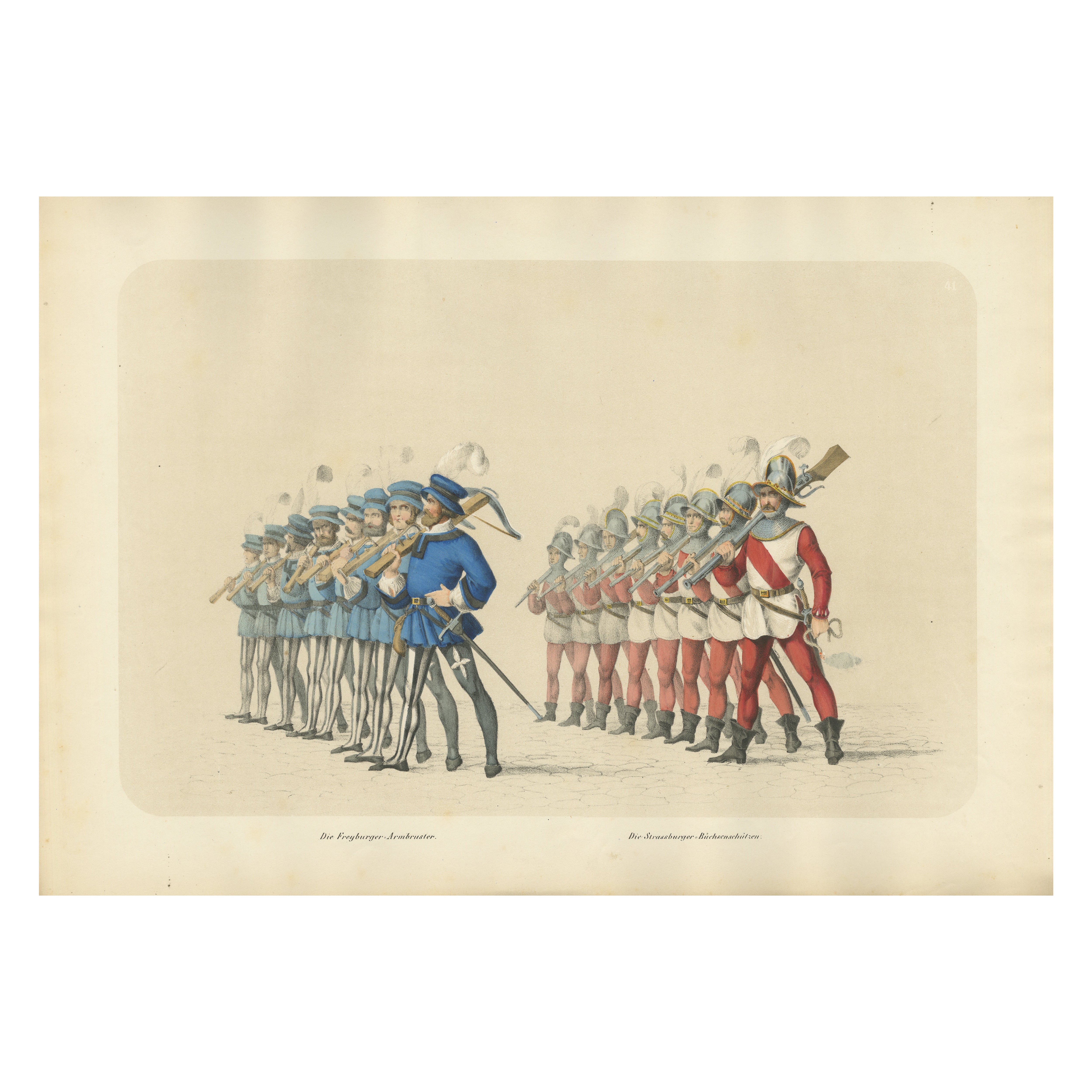 Parade of Honor – Freiburg Crossbowmen & Strasbourg Riflemen in Formation, 1855 For Sale