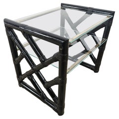 Mesa de centro de mimbre lacado en negro con dos tableros de cristal, 1970