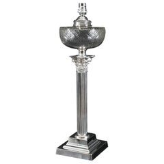 Antique Large Victorian Silver Plated Corinthian Column Table Lamp 19th Century