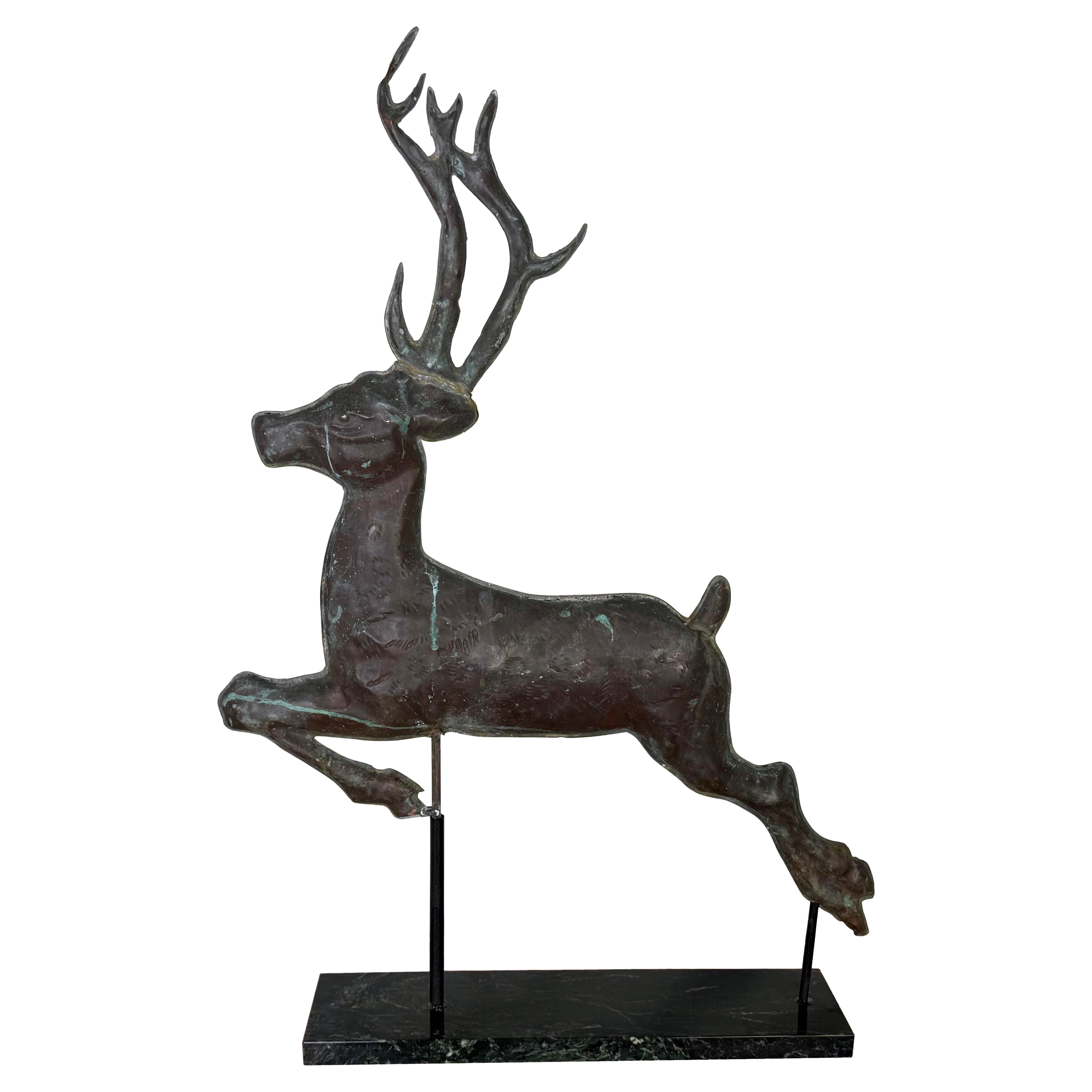 Leaping Stag Weathervane Mounted on Marble Base C. 1940's