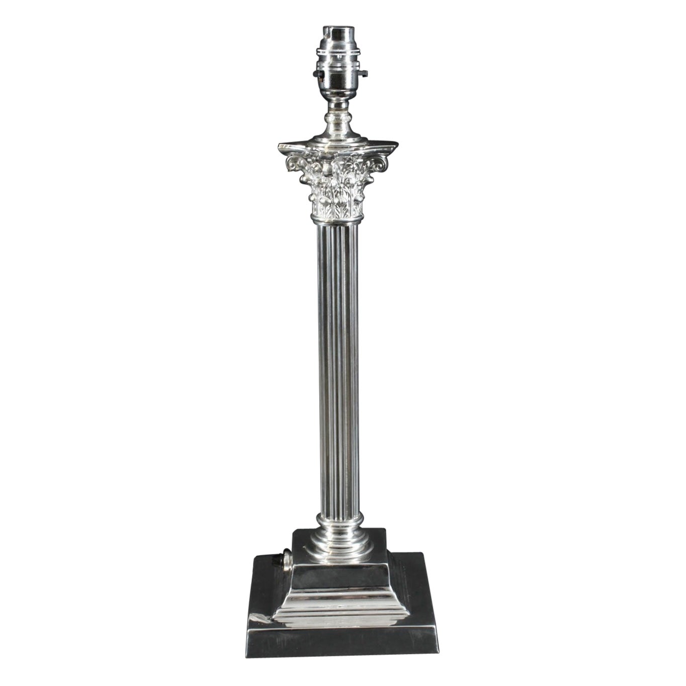 Antique Victorian Silver Plate Corinthian Column Table Lamp 19th Century