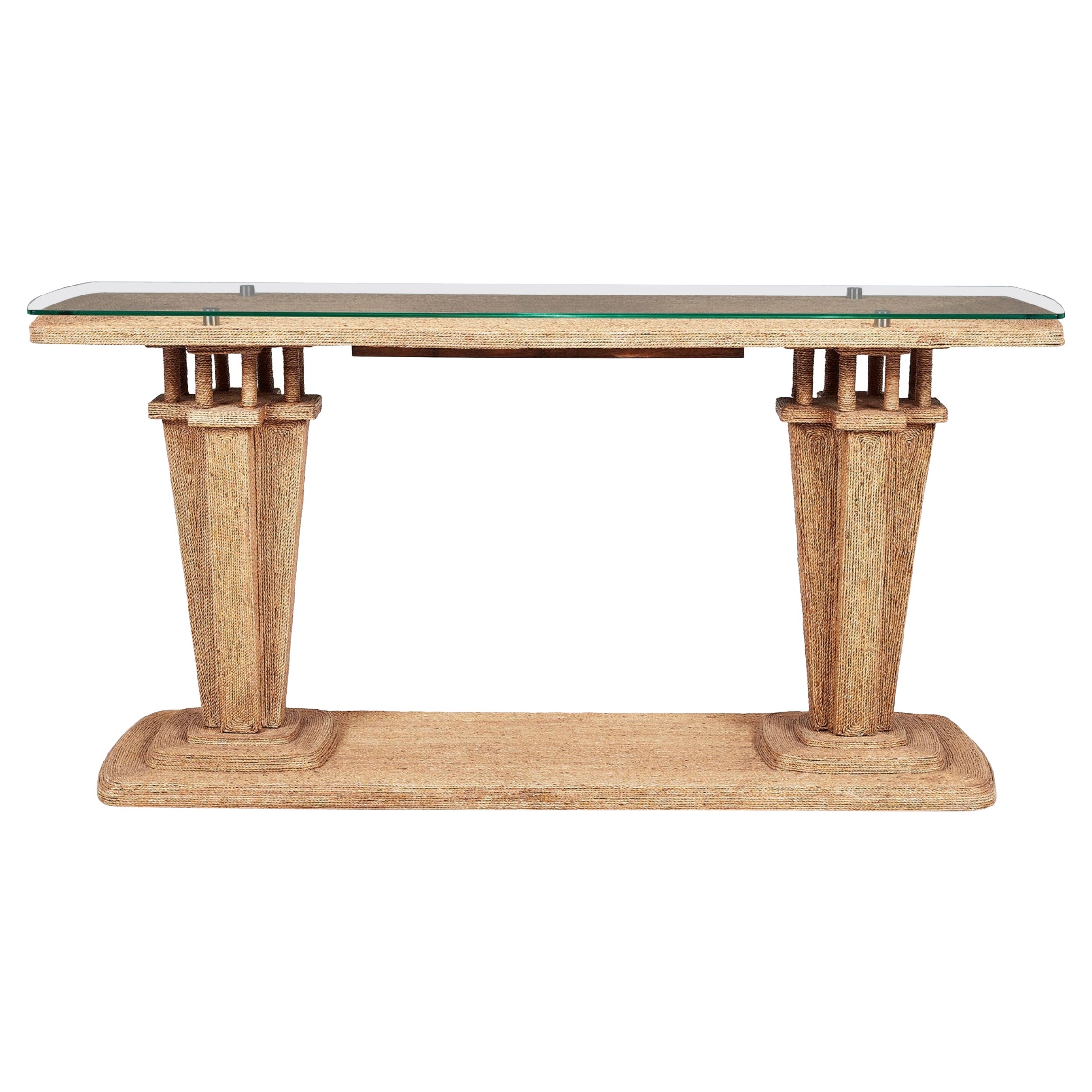 Woven Seagrass Console Table by Century For Sale