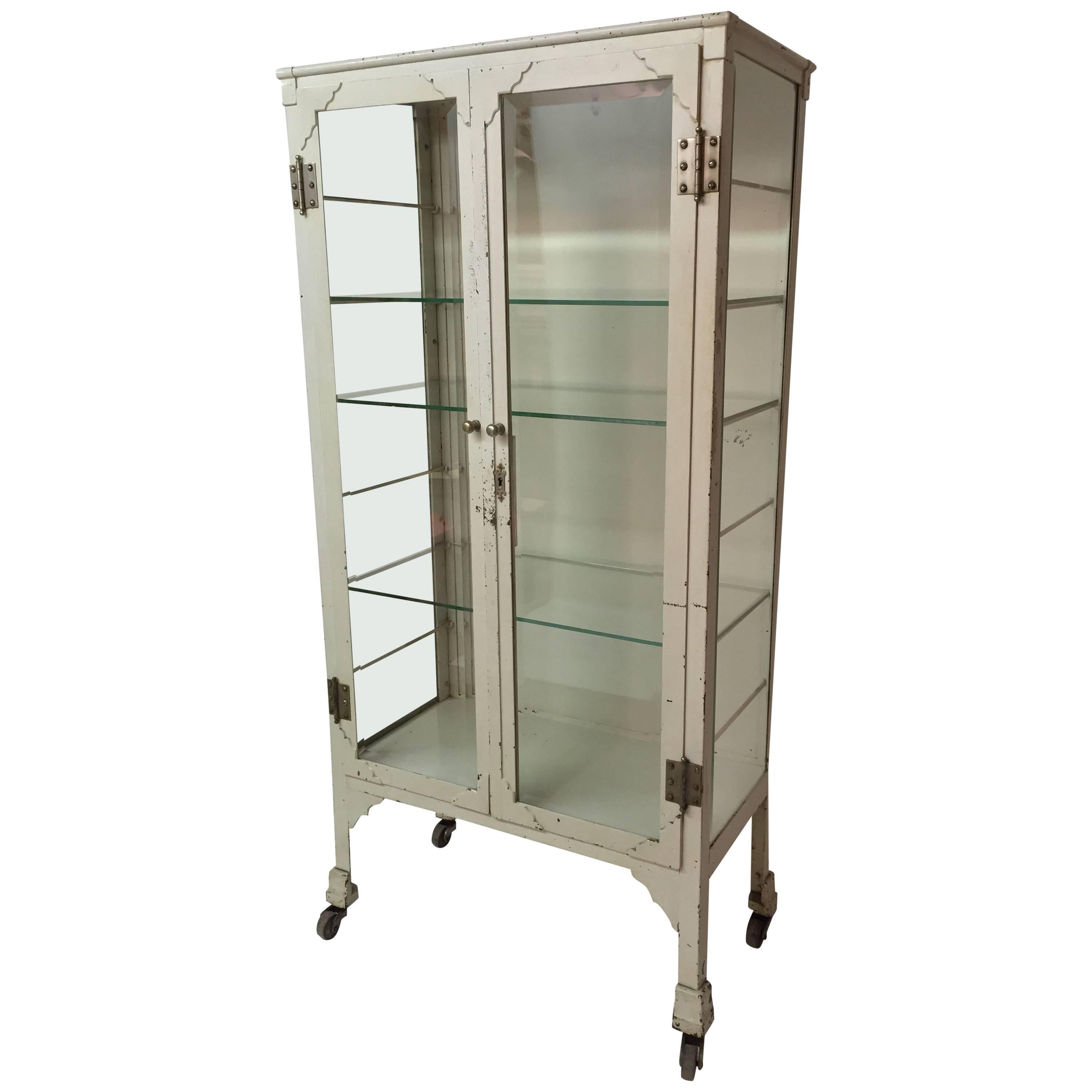 1920s Steel and Bevel Glass Medical Cabinet