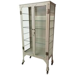 Antique 1920s Steel and Bevel Glass Medical Cabinet