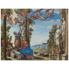 17th Century Beautiful Reverse Glass Painting Representing the Flight into Egypt