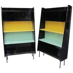 Pair of Lacquered and Brass Shelvings, Stamped Sweden, 1960