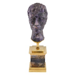 Antique Blue John Bust of a Roman Emperor Gilt and Blue John Stand