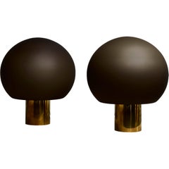 Pair of Brass and Grey Glass Dome Table Lamps