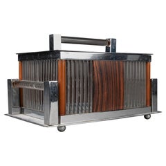 Jacques Adnet : Caja modernista de palisandro, cristal y metal cromado - C.1930-40