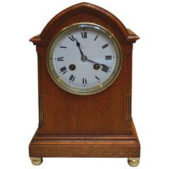 Antique Oak Lancet Top Striking Mantel Clock