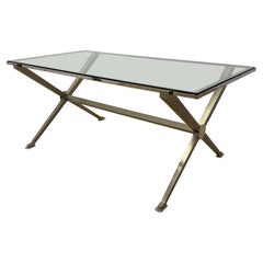 French Art Deco Revival Glass and Steel Coffee or Cocktail Table, 1970s - 1 of 2