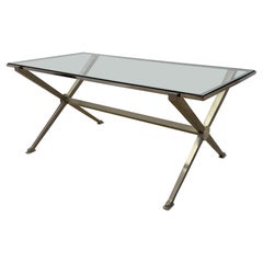 French Art Deco Revival Glass and Steel Coffee or Cocktail Table, 1970s - 2 of 2