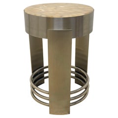 Art Deco Revival Brushed Steel and Chrome Accent Occasional Table, 1980s