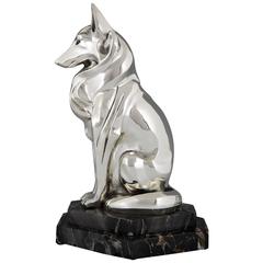 French Art Deco Silvered Bronze Dog Sculpture by H. Petrilly, 1930
