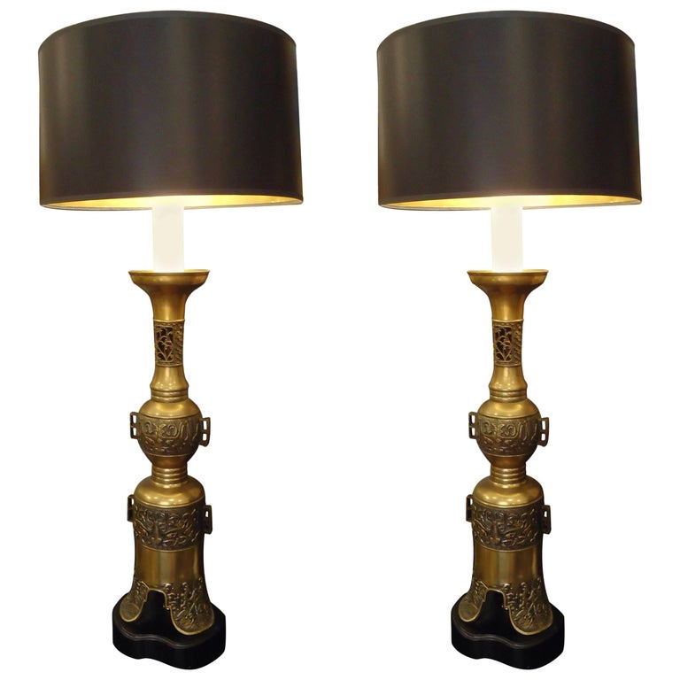 Pair of Very Tall Brass Japanese Table Lamps For Sale at 1stDibs | antique  japanese brass lamps, tall brass lamps, tall brass table lamps