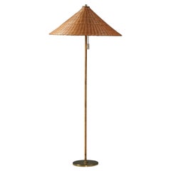 Scandinavian Modern Rattan Floor Lamp, Itsu Oy, 1950s