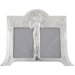 Antique Art Nouveau Silvered Photo Frame with Maiden by WMF, 1906